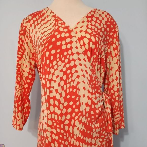 CATO Women's Wrap Dress Size 18/20W Orange/ Cream - Picture 6 of 12